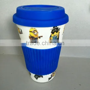 Decal Printing Bamboo Fiber Drinkware Biodegradable Coffee Cup With Silicon Cover thumbnail-6