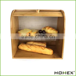 Bamboo Double Decker 2 Layer Roll Top Wooden Bread Bin Homex BSCI/Factory thumbnail-4