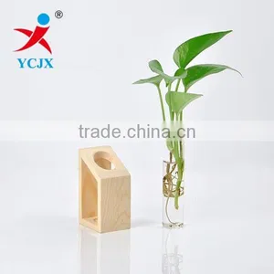 New House Decoration Glass Tube Vase With Wood Base thumbnail-2