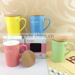 Eco Ceramic Color Mug With Wood Lid thumbnail-1