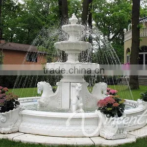 Outdoor Garden Decoration Stone Carving Marble Horse Water Fountain thumbnail-1