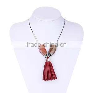 Wood Bead Chain Necklace Tassel Necklace Geometric Metal Beads Rings on Chain Necklace thumbnail-4