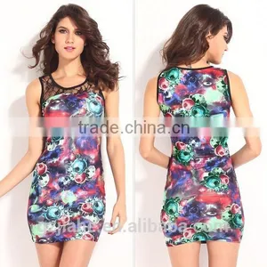 New Fashion Women Sleeveless Print Bodycon Bandage Mini Dress thumbnail-1