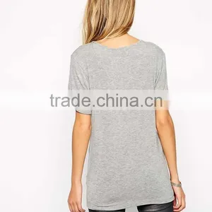 Custom Sexy Wide Neck Girls Slim Fit Blank T-shirt thumbnail-4