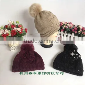 High Quality Double Layer Ladies and Girls Winter Fashion Warmer Knitted Beanie Hat thumbnail-1