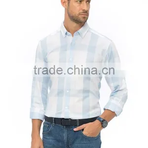 Blue Check Skinny Long Sleeve Buttoned Mens Casual Shirt thumbnail-1