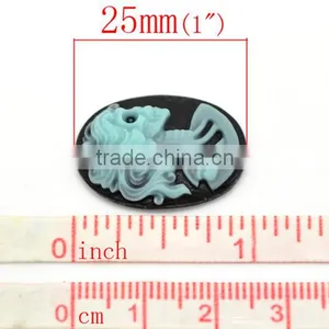 Embellishment Findings Skyblue Resin Halloween Skull Pattern Oval Cameo thumbnail-2