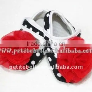 Baby Black White Polka Dots Crib Shoes With Red Rose MAS41 thumbnail-1