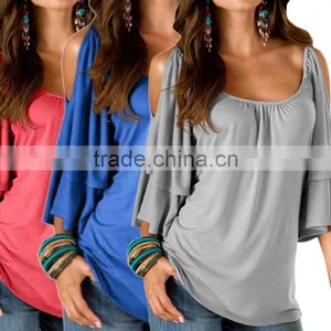 Women Off Shoulder Short Sleeve Casual T-Shirt Tops Loose Blouse thumbnail-5