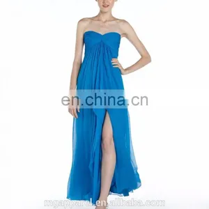 Lagoon Blue Chiffon Strapless Thigh High Slit Long Evening Dress thumbnail-2