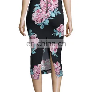 Floral-Print Midi Pencil Skirt, Black/Multi Colors thumbnail-1