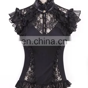 Gothic Sleeveless Lace Top With High Collar thumbnail-1
