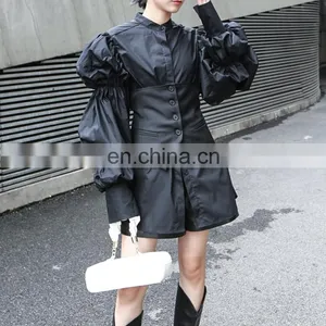 Fashion Puff Sleeve Shirts Women Blouse Buttons Casual Loose Solid Party Tops Long Sleeve Work Blusas Femininas Plus Size thumbnail-3