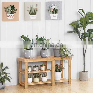 Morden Living Room 3 Tier Bamboo Wood Shoe Bench Rack thumbnail-3