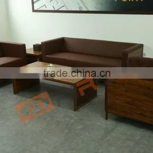 Modern Appearance And Wood Material Executive Living Room Sofa Commercial Leather Sectional Sofa Low Back Brown Leather Sofa thumbnail-2