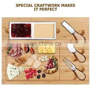 New Design Household Kitchen Rectangle Cheese Board With 3 Stainless Steel Knife Cutting Board Bamboo thumbnail-3
