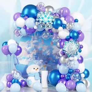 Bulk Snowflake Foil Balloon Sets - Blue/Lavender, for Snow Princess Themed Birthday Parties thumbnail-4