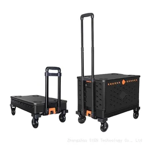 Foldable Portable Storage Box Plastic Shopping Cart Trolleys With Box Wheel Storage Cart thumbnail-1