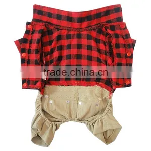 British Style Sanding Brushed Plaid Overalls Dog Clothes thumbnail-4