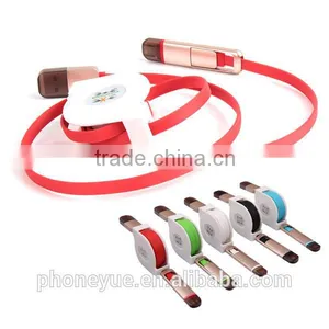 2016 Powerful Metal Retractable Flat Noodle 2 in 1 Usb Data Charging Cable thumbnail-1