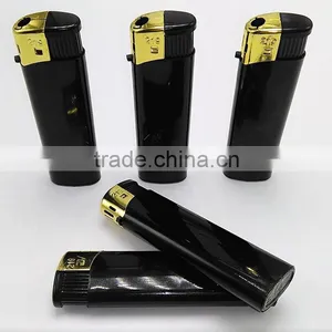 Big Black Disposable Fancy Lighter With Golden Safety Cap thumbnail-3