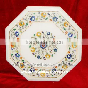 Marble Inlay Table Top, Stone Inlaid Marble Table Top thumbnail-1