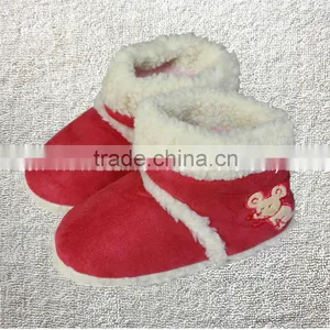Winter Thermal Cotton-padded Waterproof Anti-slip Soles Slippers,home Floor Red Microsuede With Mouse Embroidery Children Boots thumbnail-1