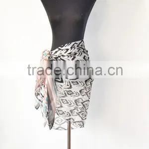 Best Selling Printing Design Sheer Style Polyester Chiffon Transparent Sarong thumbnail-1