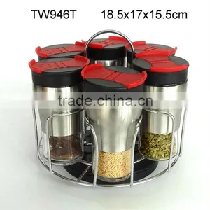 TW946T 6pcs Glass Spice Jar Set With Metal Casing and Rack thumbnail-1