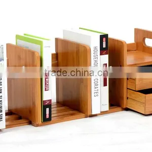 Nature Bamboo Office Furniture Bookcase Living Room Desk Top Organization Storage Box Book Shelf thumbnail-1