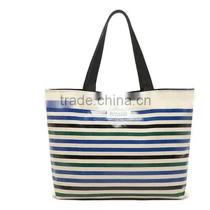 Waterproof Coated Striped Tote Bag ,shopping Bag thumbnail-1