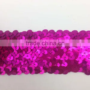 Braid Red Pink Sequined Lace Trimming Gold Metallic Elastic Stretch Sequin Trim thumbnail-1
