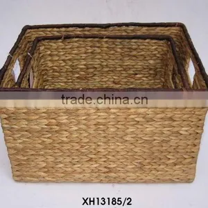 SS15 WaterHyacinth Basket With Handle And Fabric Top Rim Decoration thumbnail-1