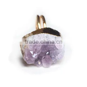 Druzy Amethyst Alloy With Gold Plated Ring thumbnail-2