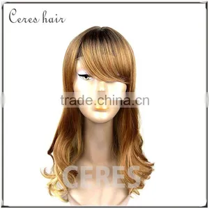 Human Hair Kinky Straight Micro Loop Hair Wig Golden Color Long Wavy/curly Hair thumbnail-3