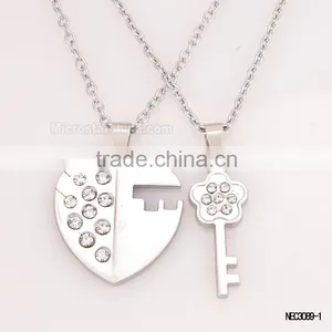 Crystal Heart Key Silver Plated Couple Necklace For Valentine's Day Girlfriend thumbnail-2