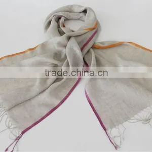 India Linen Scarves Shawls Scarf With Neon Border thumbnail-1