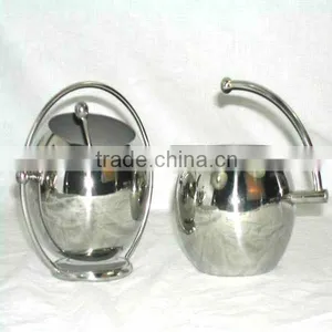 New Unique Stainless Steel 18/8 Large Mirror Finish Round Sugar and Milk Pots thumbnail-1
