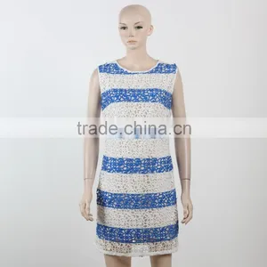 Latest Net Dress Blue and White Stripe Dress Fitness Dress for Girl Woman Summer Dress thumbnail-1