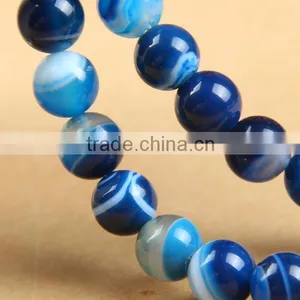 10mm Dyed Round Smooth Blue Banded Agate Loose Beads for Jewelry thumbnail-1