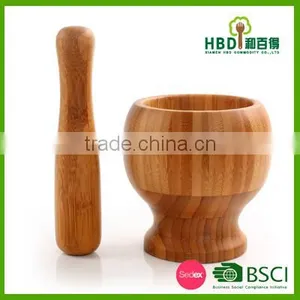 Custom Bamboo Garlic Pot and Tool,wood Mortar Pestle thumbnail-1