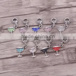 European Charm Dangling Beads Rhinestone Antique Silver Tone Jewelry Findings thumbnail-1