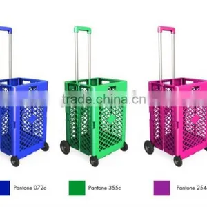 Plastic Collapsible Shopping Cart Portable Folding Plastic Rolling Hand Cart Rolling Plastic Pull Cart thumbnail-2