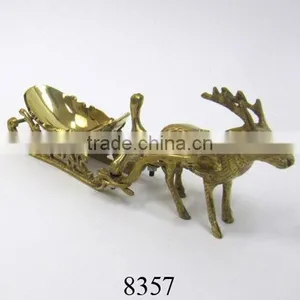 Decorative Brass Reindeer With Sleigh, Home Decoration thumbnail-1
