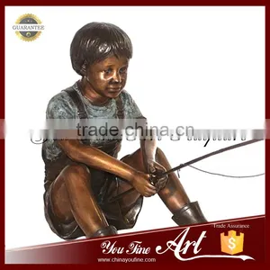 Life Size Bronze Fish Children Boy Statues thumbnail-2