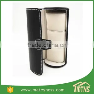 Black 3-slot Leather Cylinder Watch Box thumbnail-3