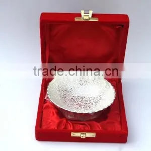 Silver Plated Brass Bowl With Fluted Edges in a Red Velvet Box thumbnail-1