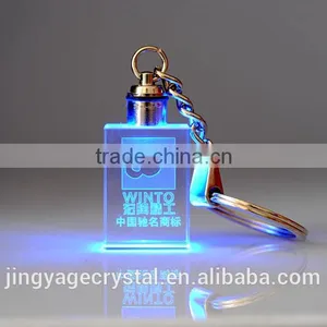 3D Laser Engraved Cube Crystal Led Keychain Photo Led Crystal Keychain thumbnail-1