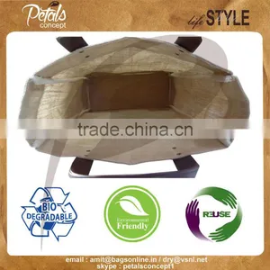 Leather Handle Jute Bag - With Removable Hard Base - Genuine Leather Handle - Luxary Bag thumbnail-4