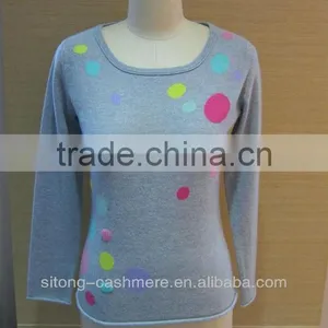 100% Pure Round Neck Intarsia Mongolian Cashmere Sweater thumbnail-1